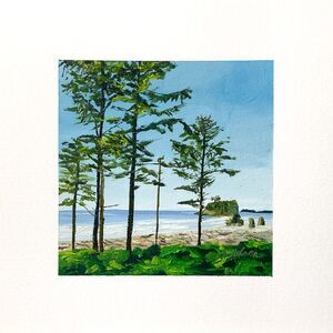 8x8 PNW Original Oil Painting Seascape Ruby Beach Pacific Coastal Ocean Signed